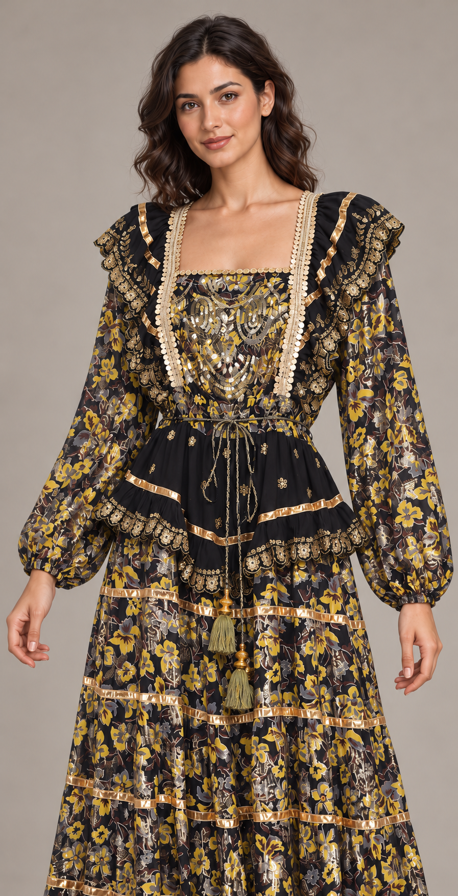 Lurex Long Dress with Metallic Embroidery | ibBan