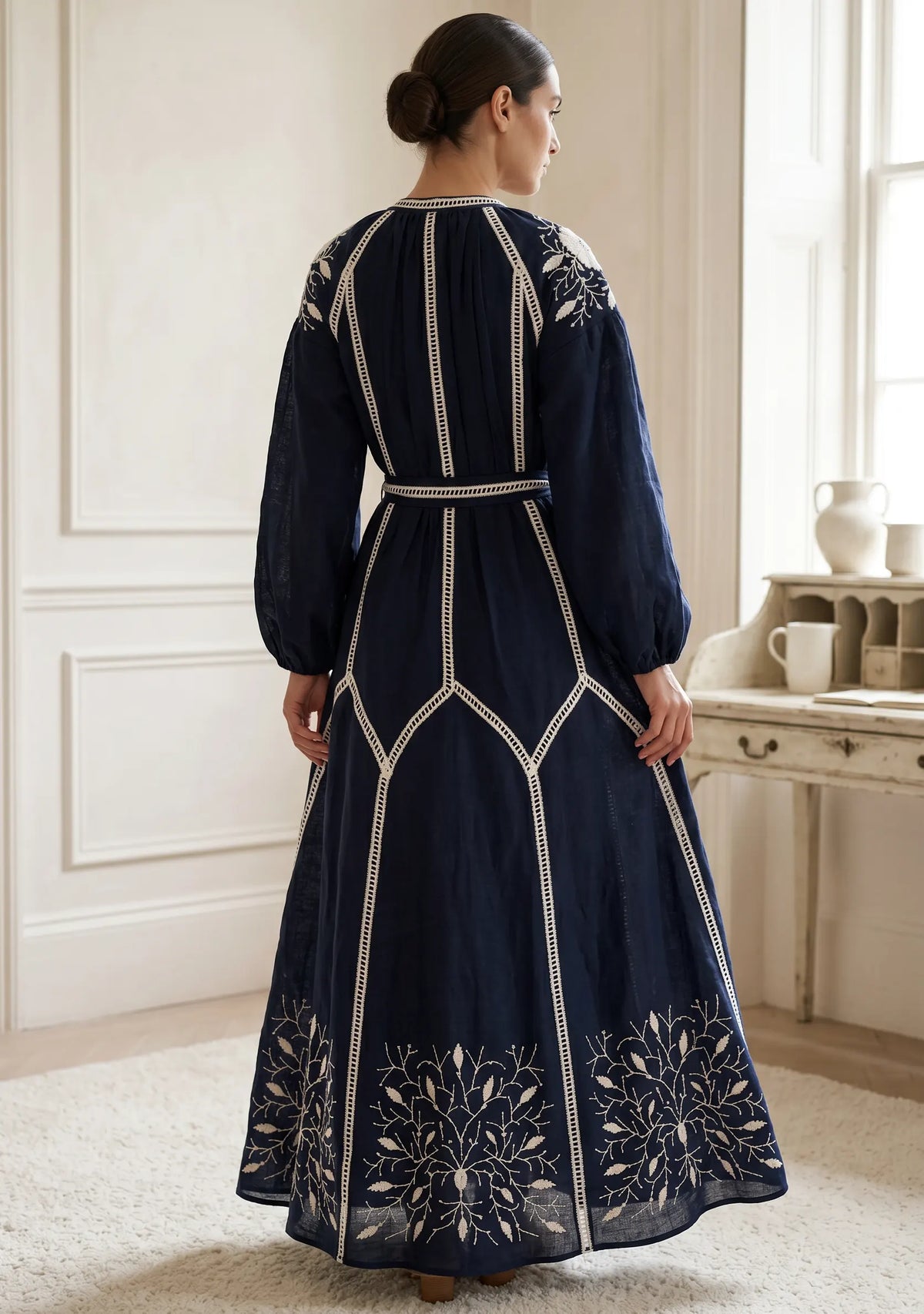Women’s Hand-Embroidered Cotton Long Dress - Johri