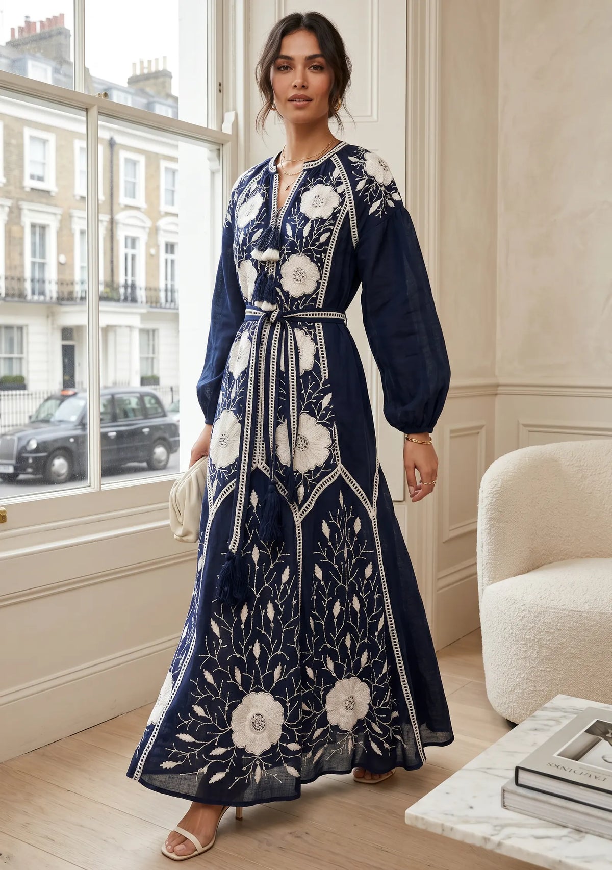 Women’s Hand-Embroidered Cotton Long Dress - Johri