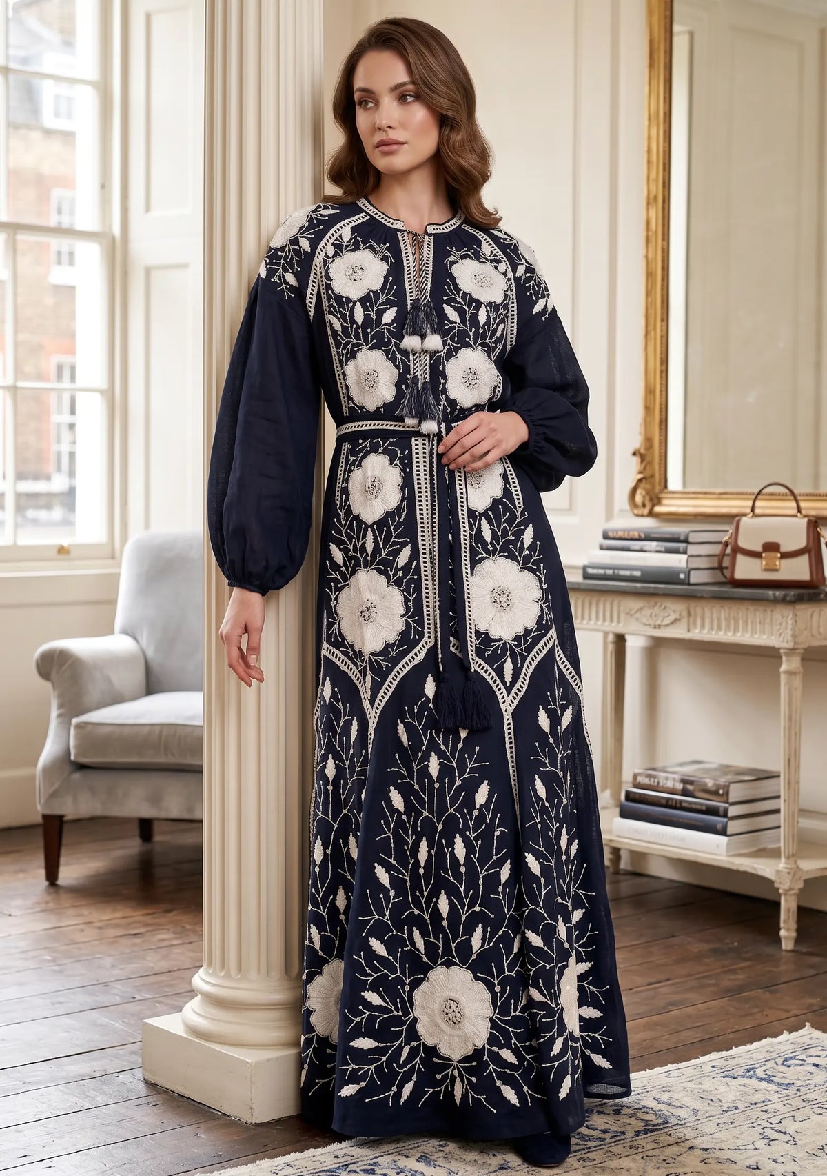 Women’s Hand-Embroidered Cotton Long Dress - Johri