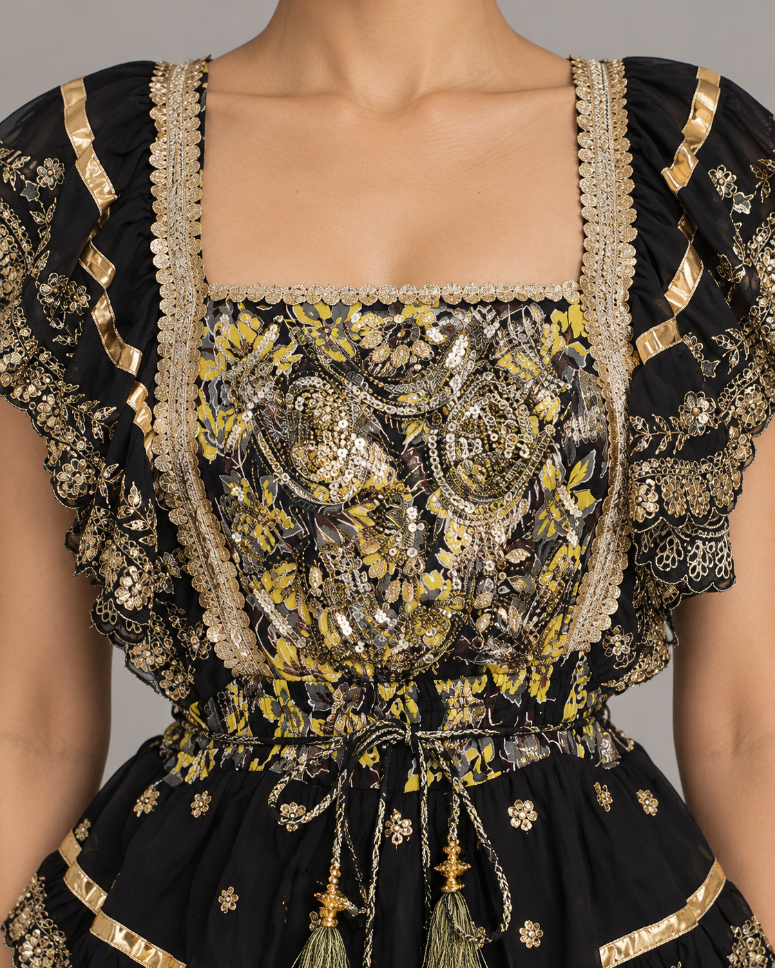 Gulab Long Dress with Floral Print & Metallic Embroidery | ibBan