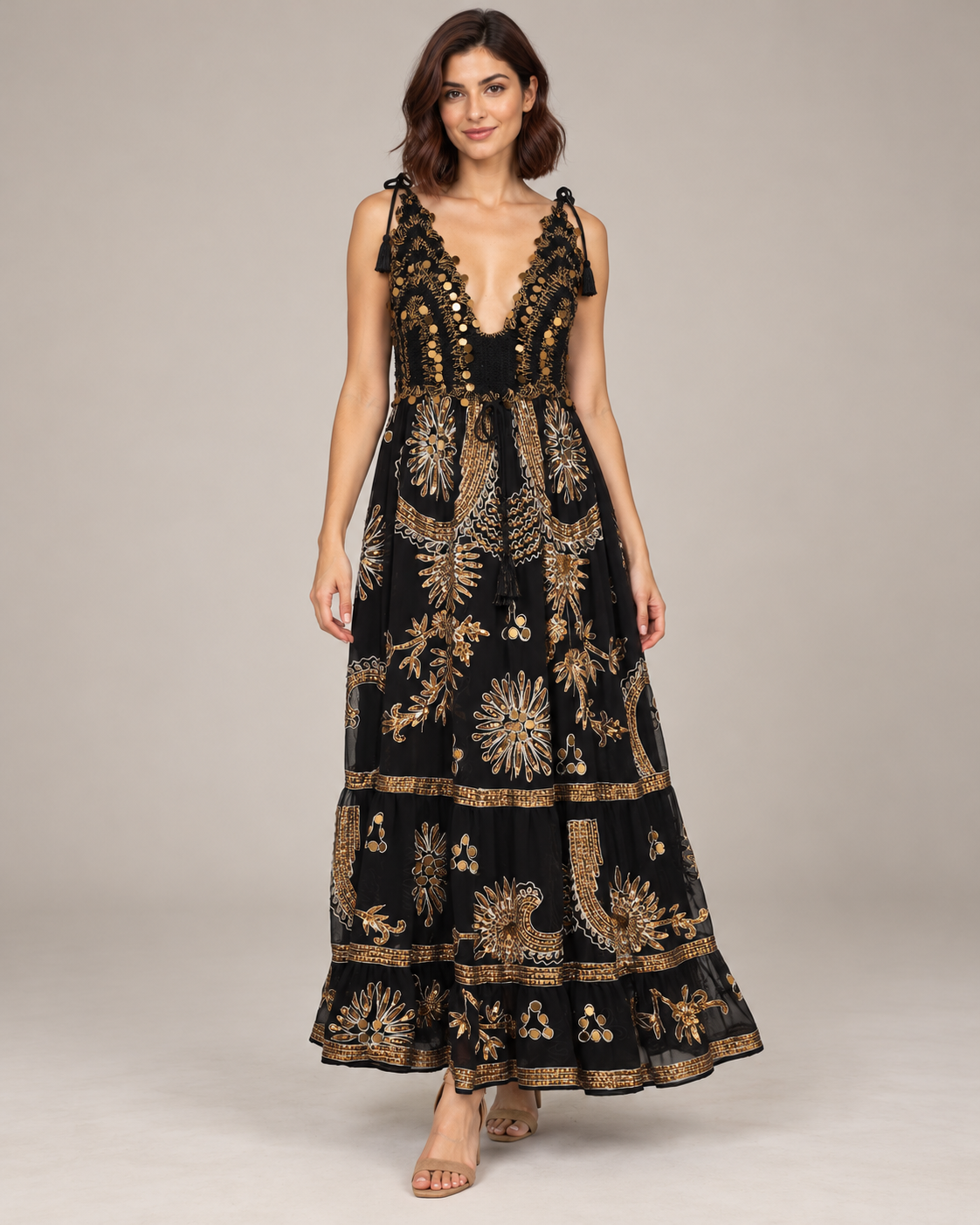Yara Aqua Strap Dress with Crochet Bodice & Gold Details | ibBan