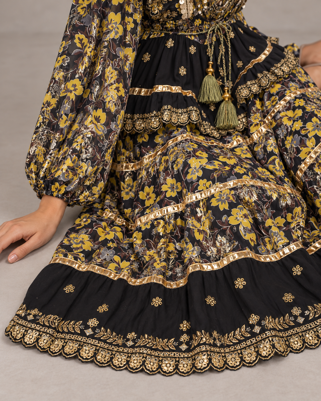Lurex Long Dress with Metallic Embroidery | ibBan