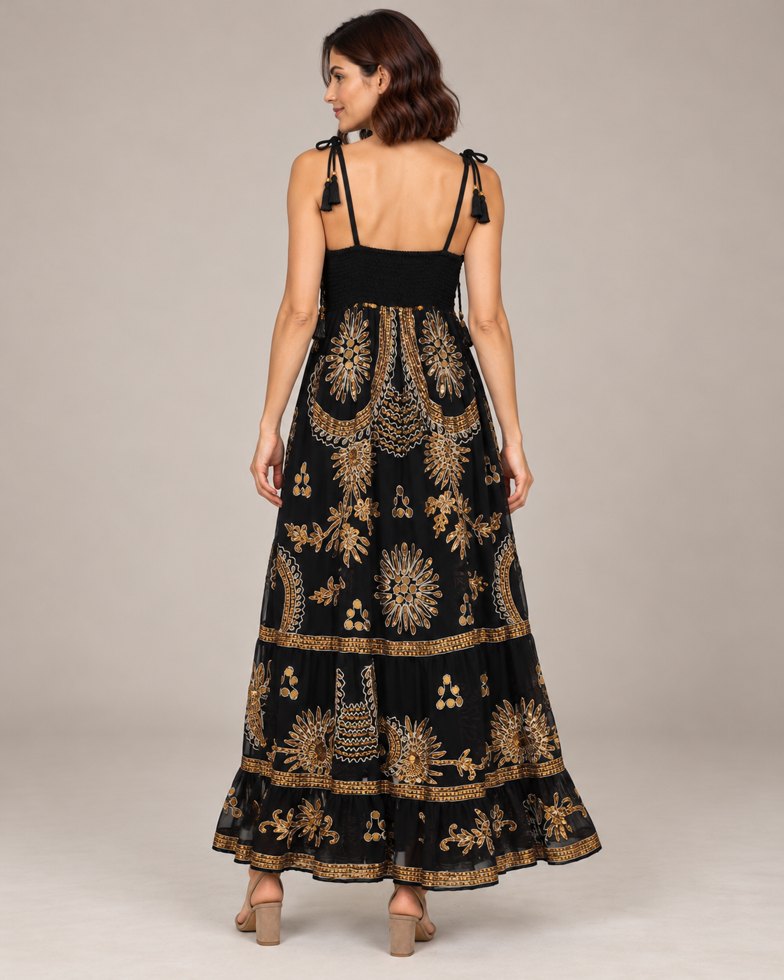 Yara Aqua Strap Dress with Crochet Bodice & Gold Details | ibBan