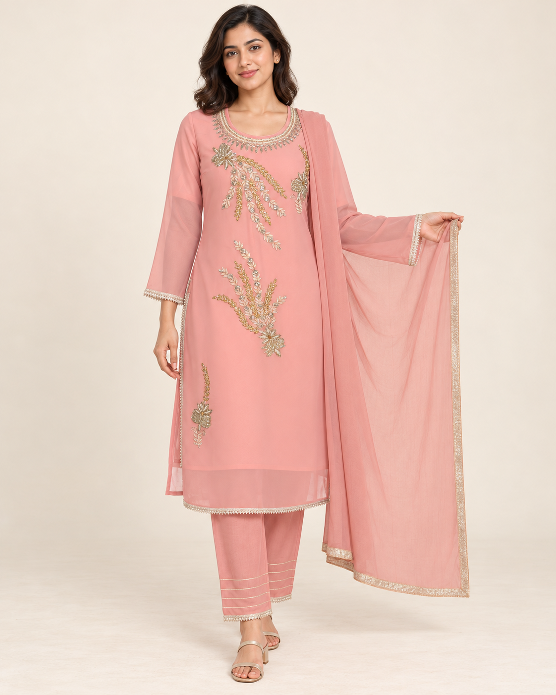 Kisa Blush Pink Embroidered Suit with Dupatta | ibBan