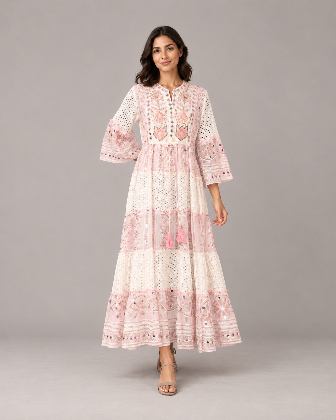 Embroidered Eyelet Mansi Long Tunic with Bell Sleeves | ibBan
