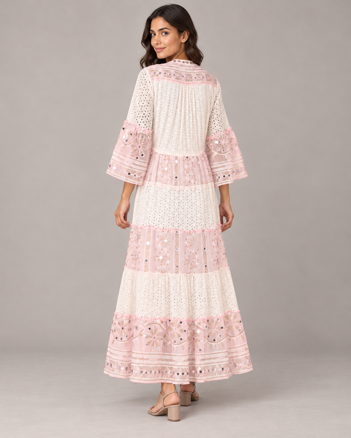 Embroidered Eyelet Mansi Long Tunic with Bell Sleeves | ibBan