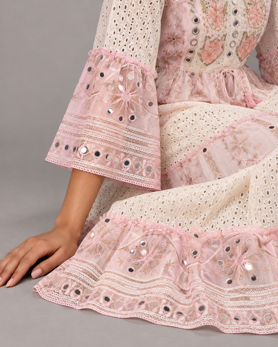 Embroidered Eyelet Mansi Long Tunic with Bell Sleeves | ibBan
