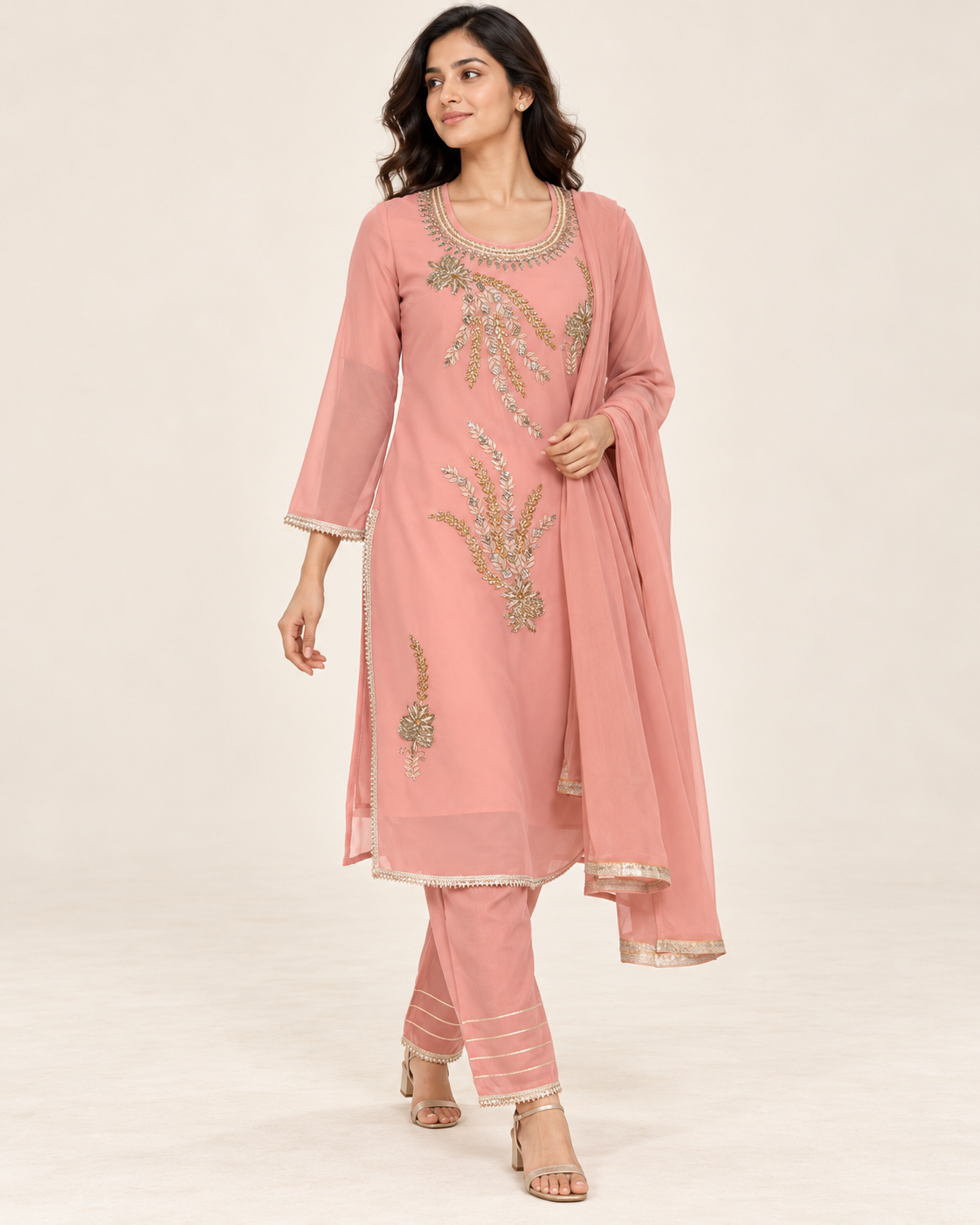 Kisa Blush Pink Embroidered Suit with Dupatta | ibBan