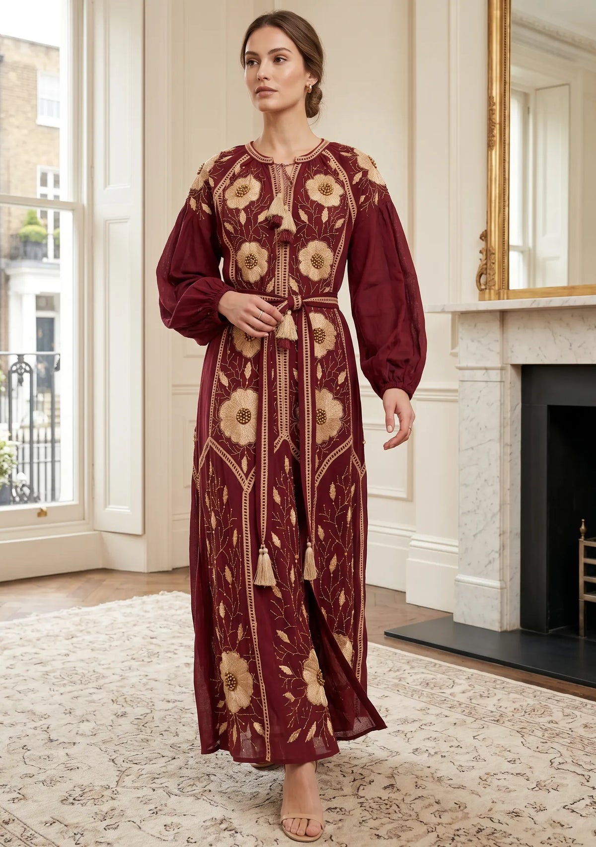 Women’s Hand-Embroidered Cotton Long Dress - Johri