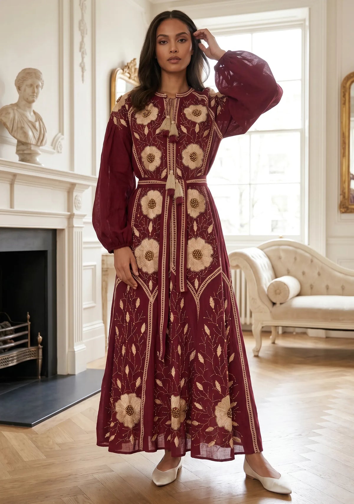 Women’s Hand-Embroidered Cotton Long Dress - Johri