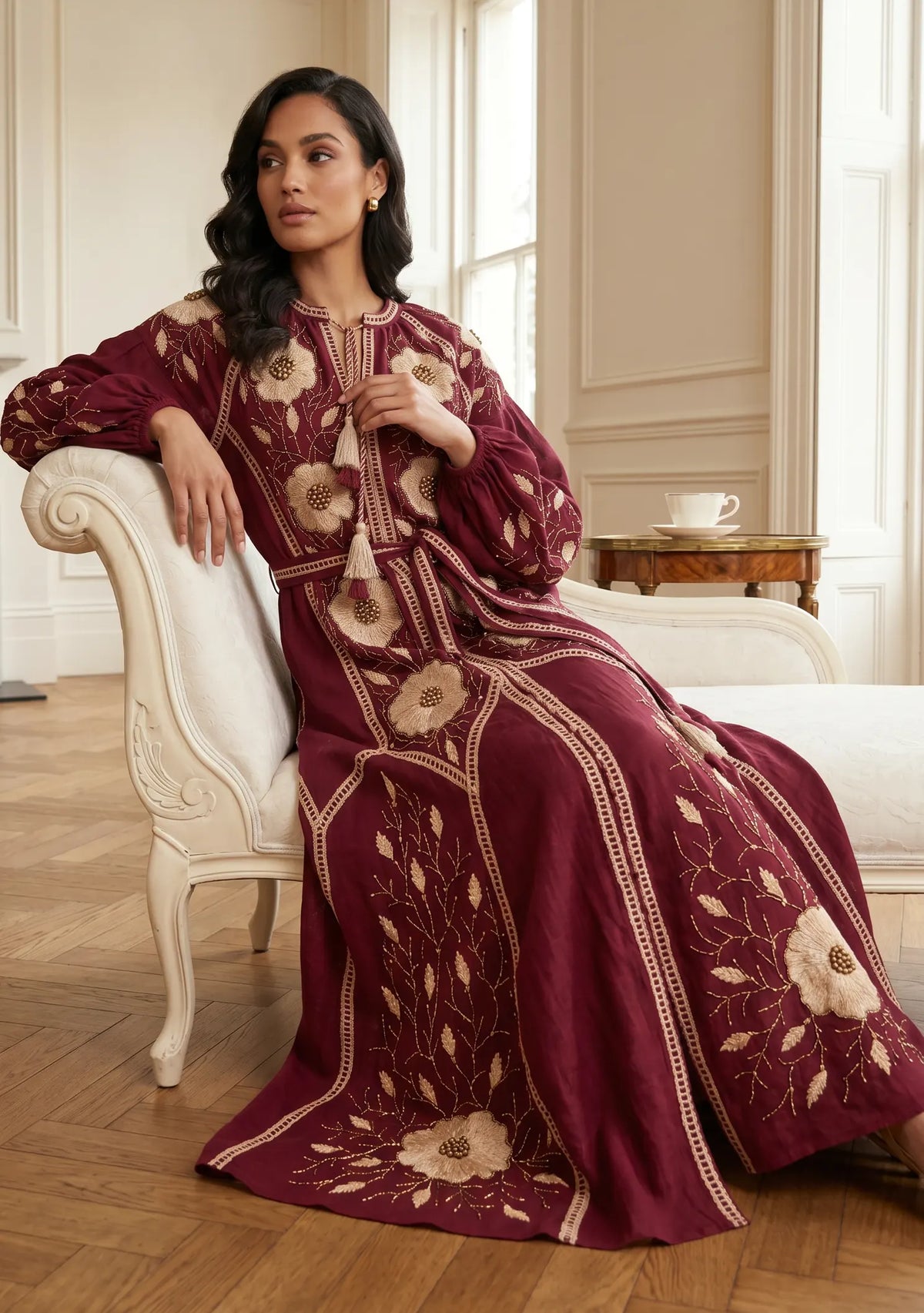 Women’s Hand-Embroidered Cotton Long Dress - Johri