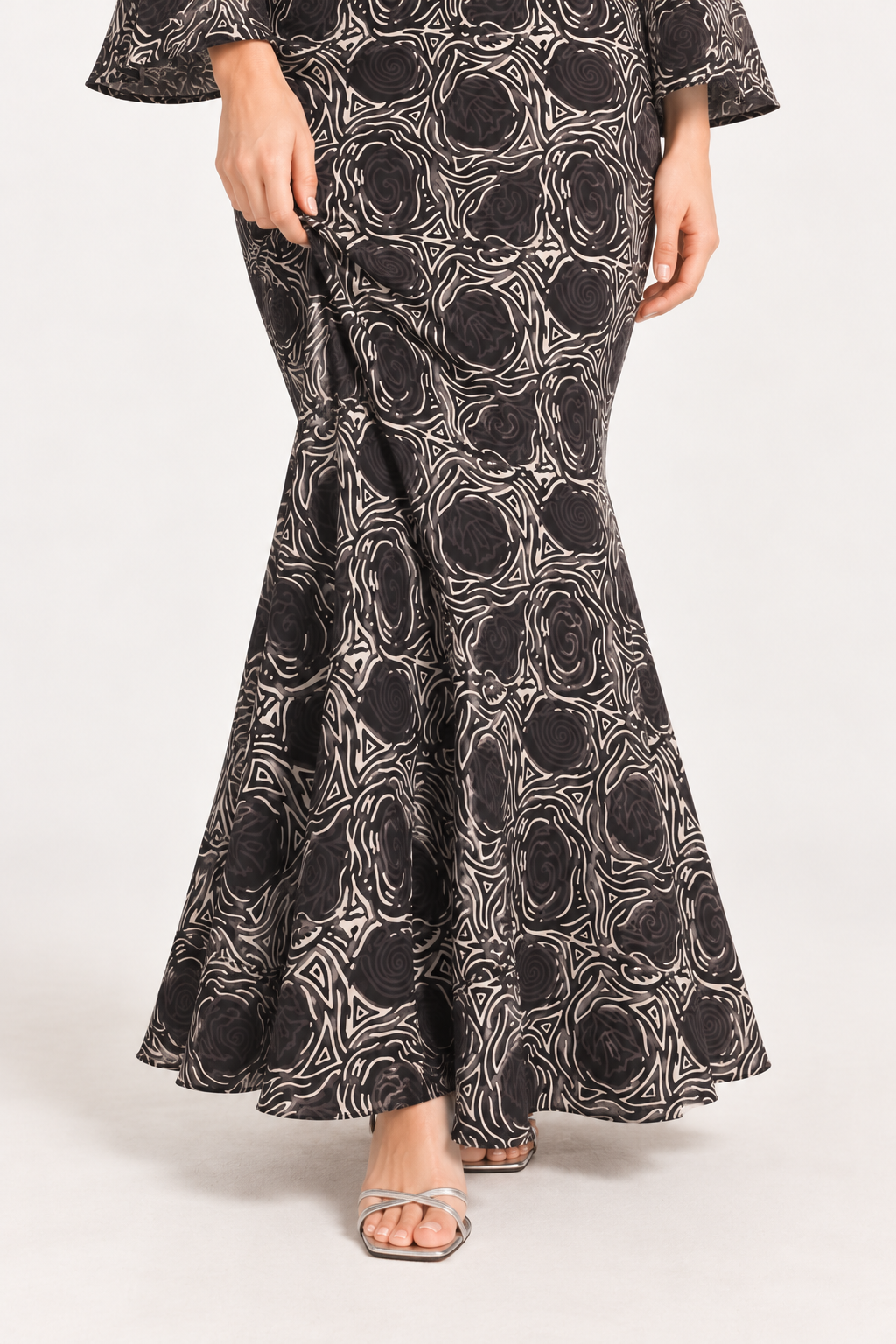Printed Cotton Long Dress -Charcole Floby