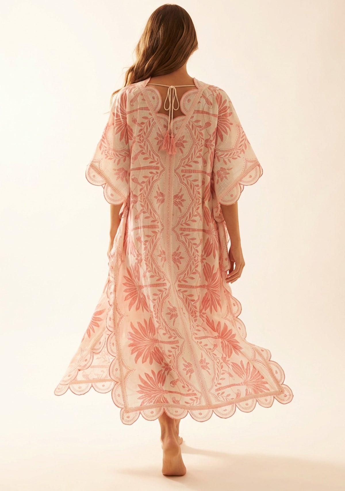 Rifat Corail Botanical Kaftan Dress with Scalloped Edges | ibBan