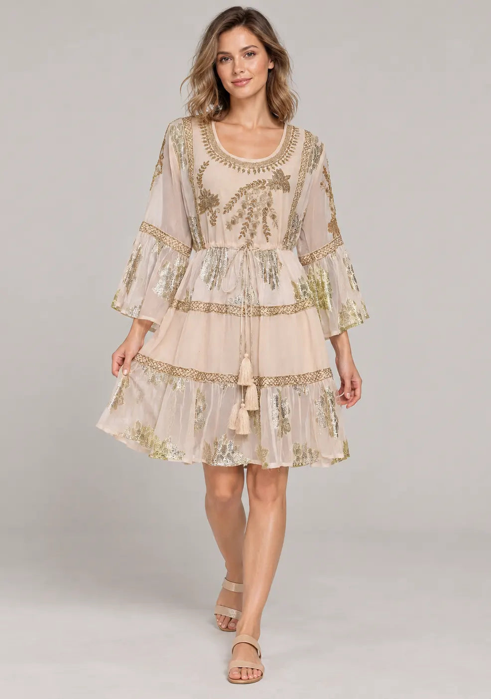 ibBan Women’s Cotton Lurex Embroidered Short Tunic - Soha