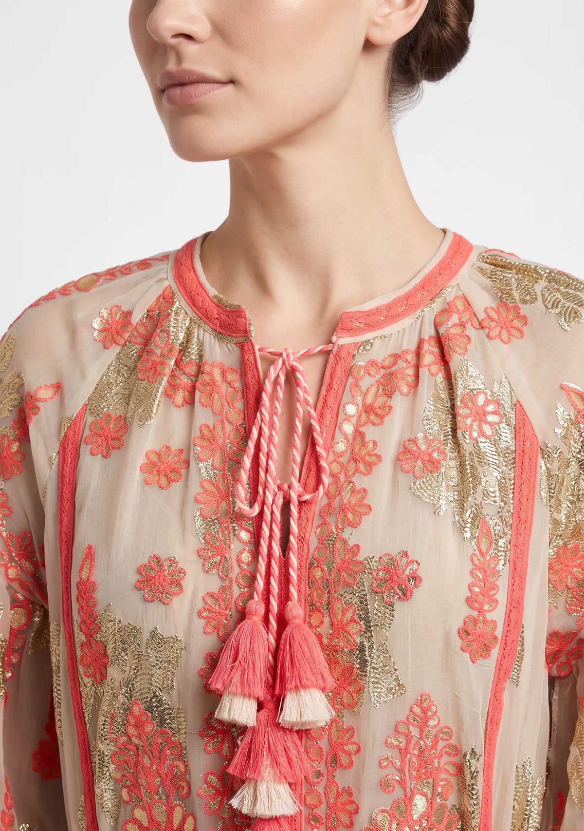 Faiza Long Dress – Embroidered Maxi Dress with Tie Belt | ibBan