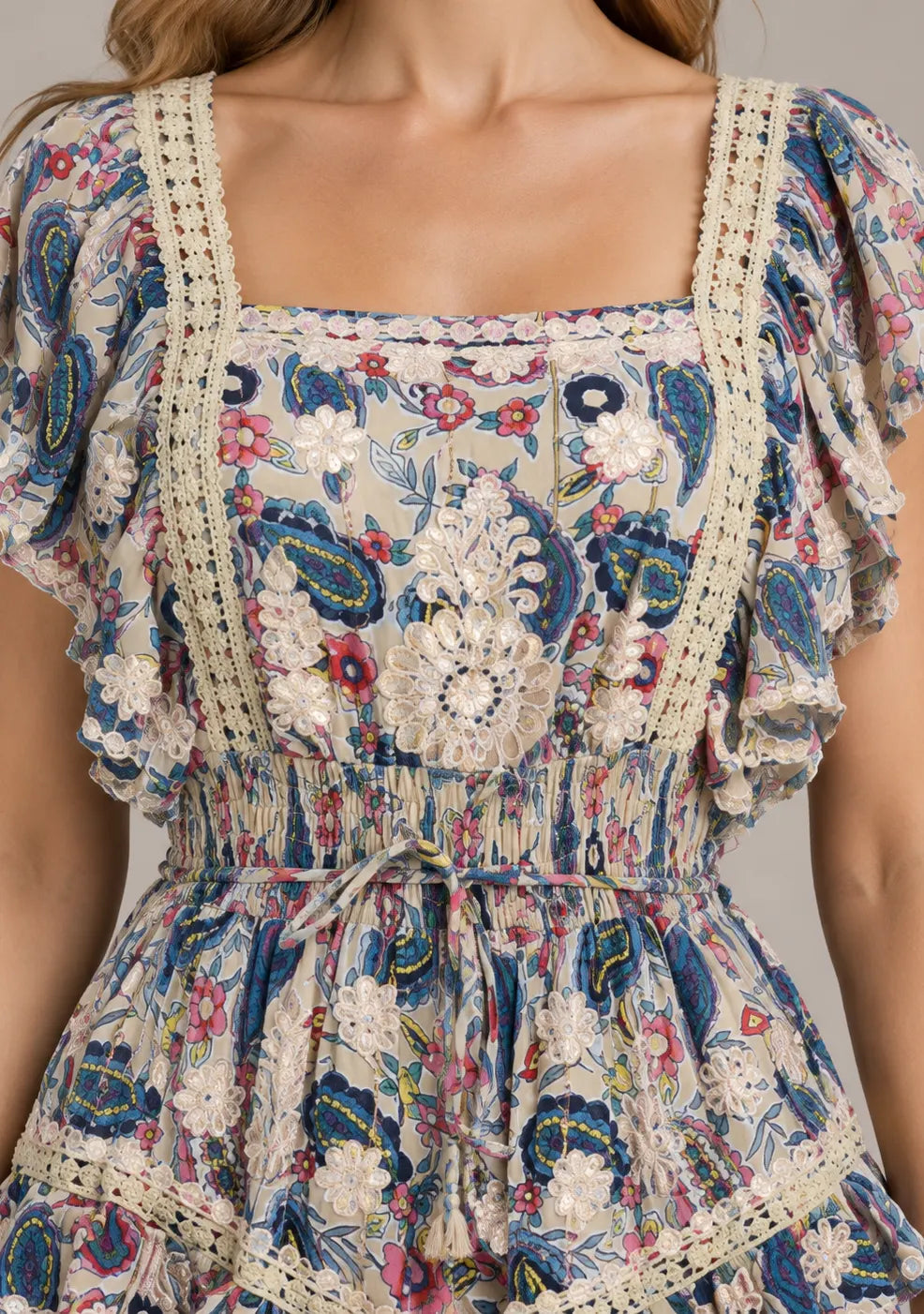 Women’s Cotton Floral Embroidered Tiered long Dress -Nafia
