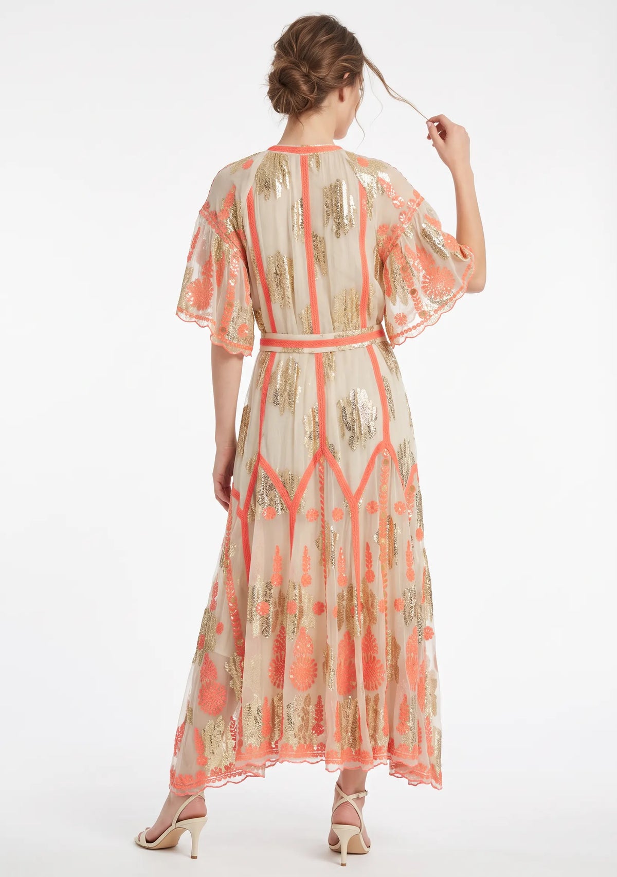 Faiza Long Dress – Embroidered Maxi Dress with Tie Belt | ibBan