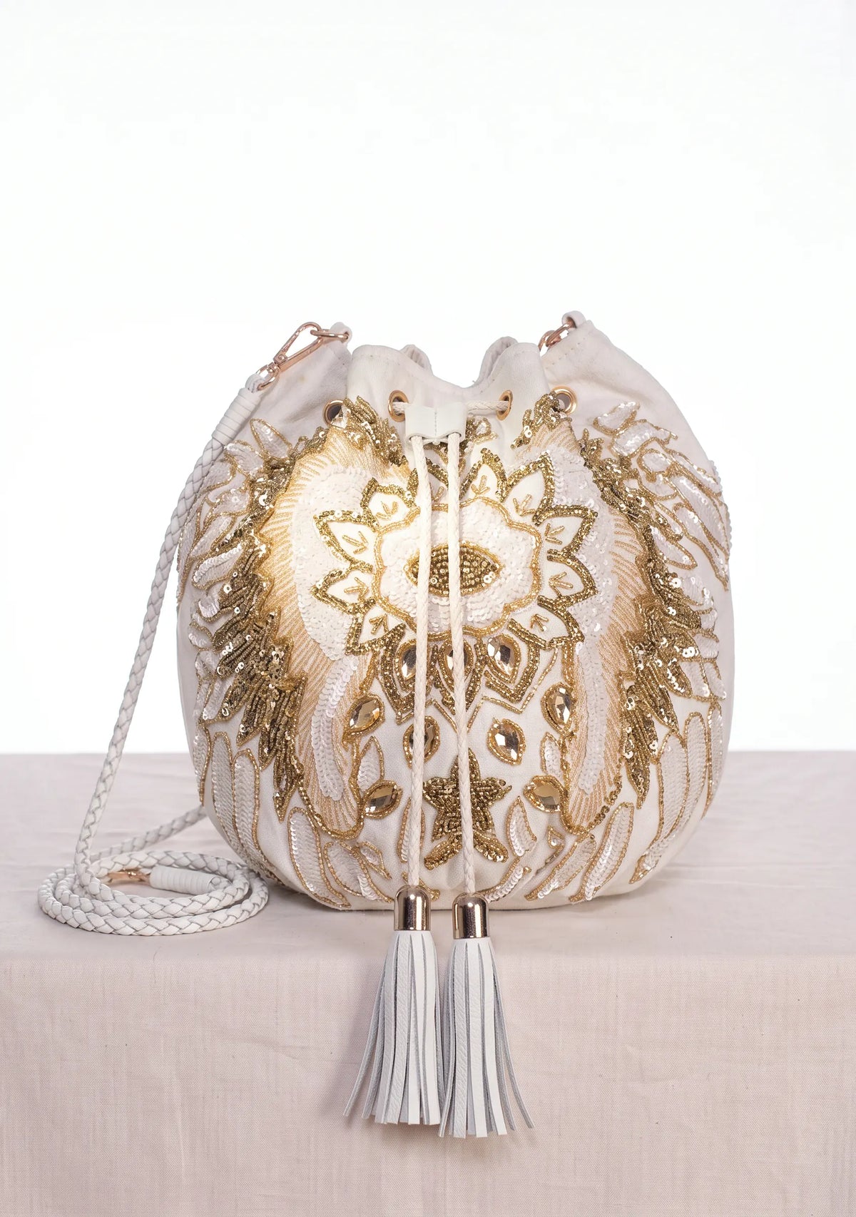 ibBan Hand-Embroidered Canvas Potli Bag with Beadwork - Leona