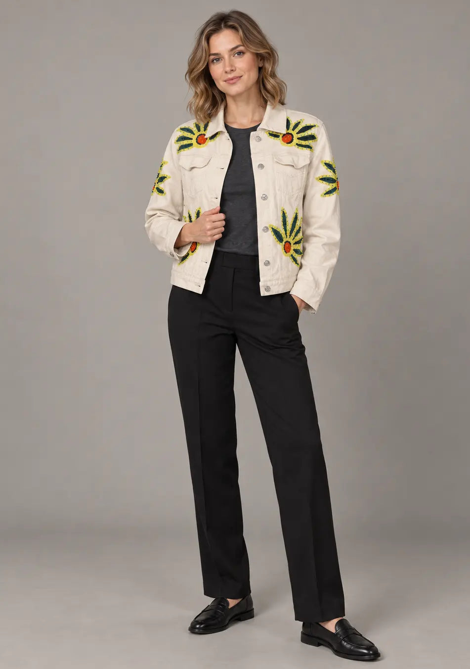 Women’s Cotton Denim Jacket with Hand-Embroidered - Lovis