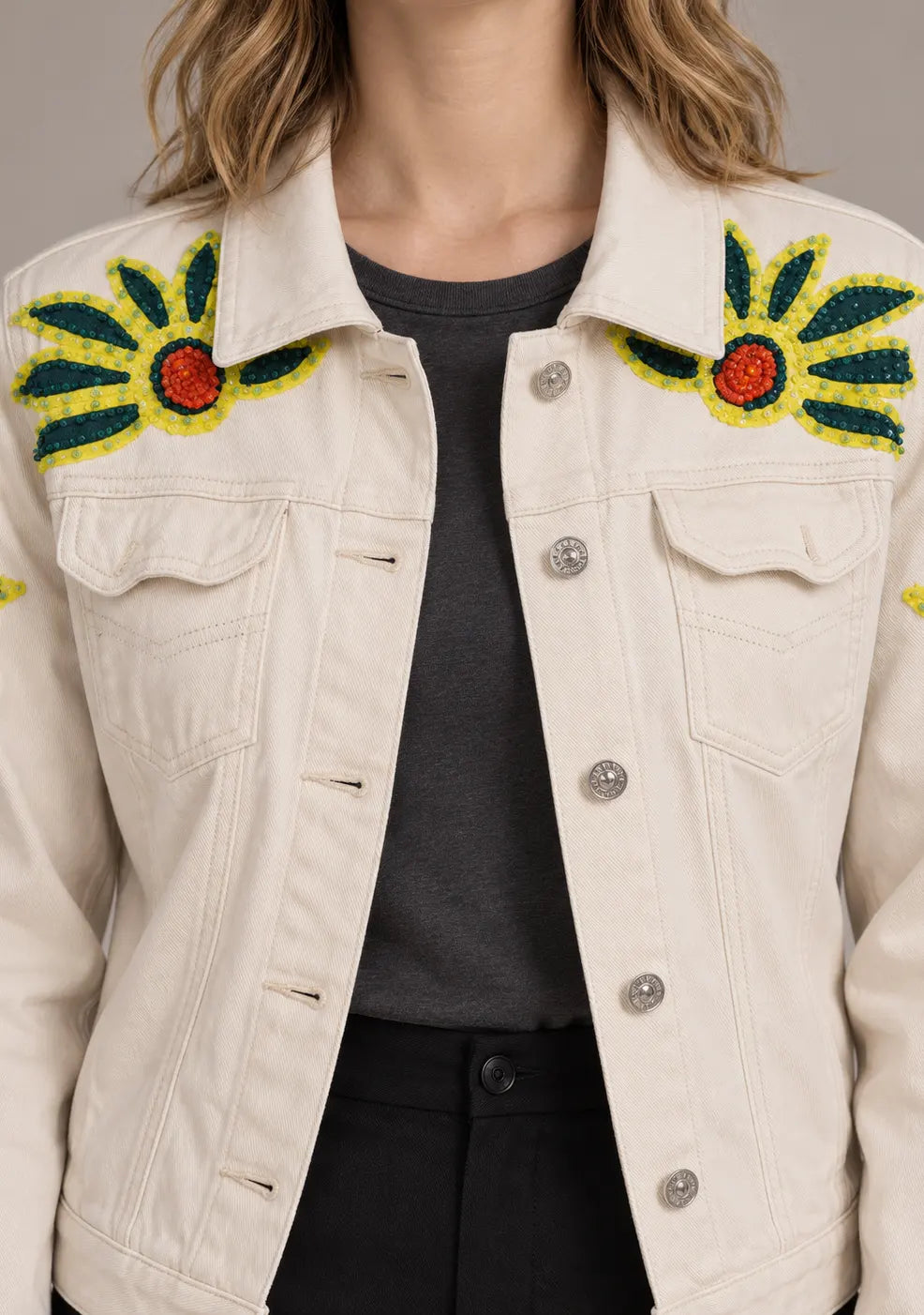 Women’s Cotton Denim Jacket with Hand-Embroidered - Lovis