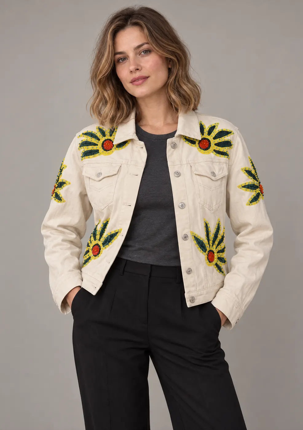 Women’s Cotton Denim Jacket with Hand-Embroidered - Lovis