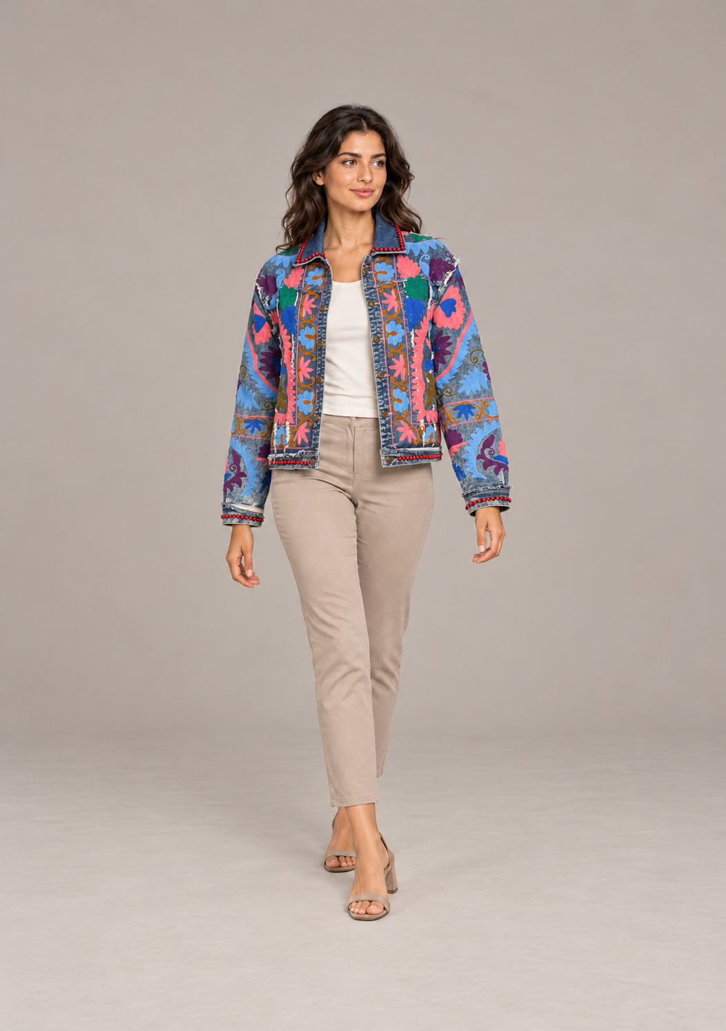 Zoya Women’s Floral Embroidered Blue Denim Jacket | ibBan