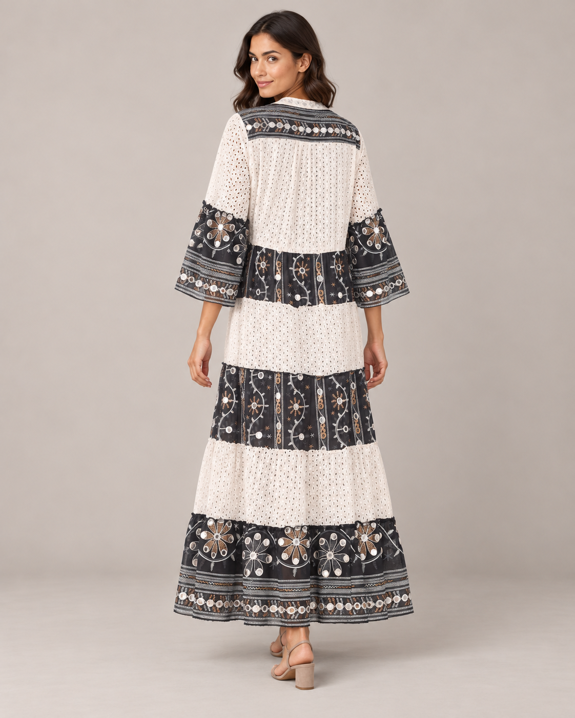 Embroidered Eyelet Mansi Long Tunic with Bell Sleeves | ibBan