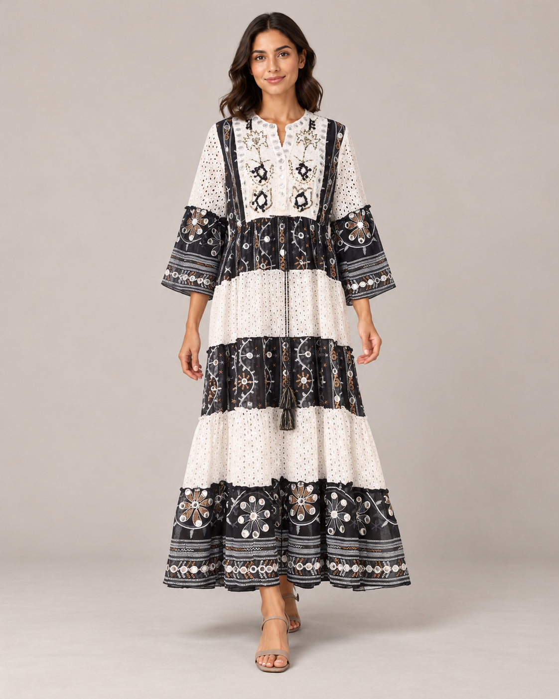 Embroidered Eyelet Mansi Long Tunic with Bell Sleeves | ibBan