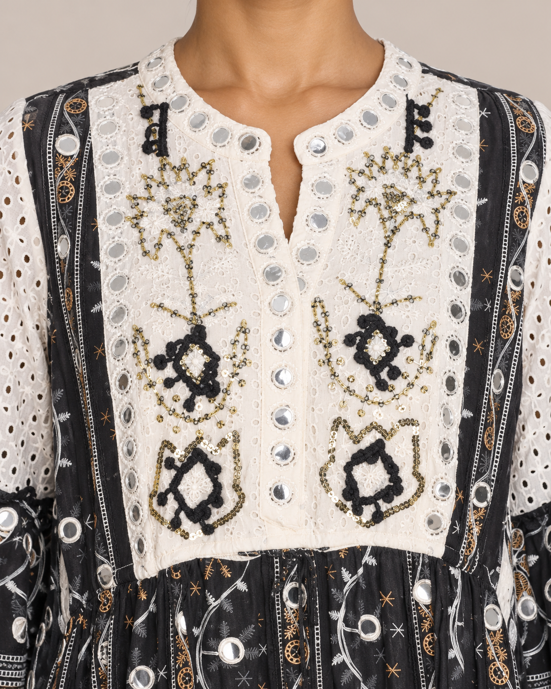 Embroidered Eyelet Mansi Long Tunic with Bell Sleeves | ibBan