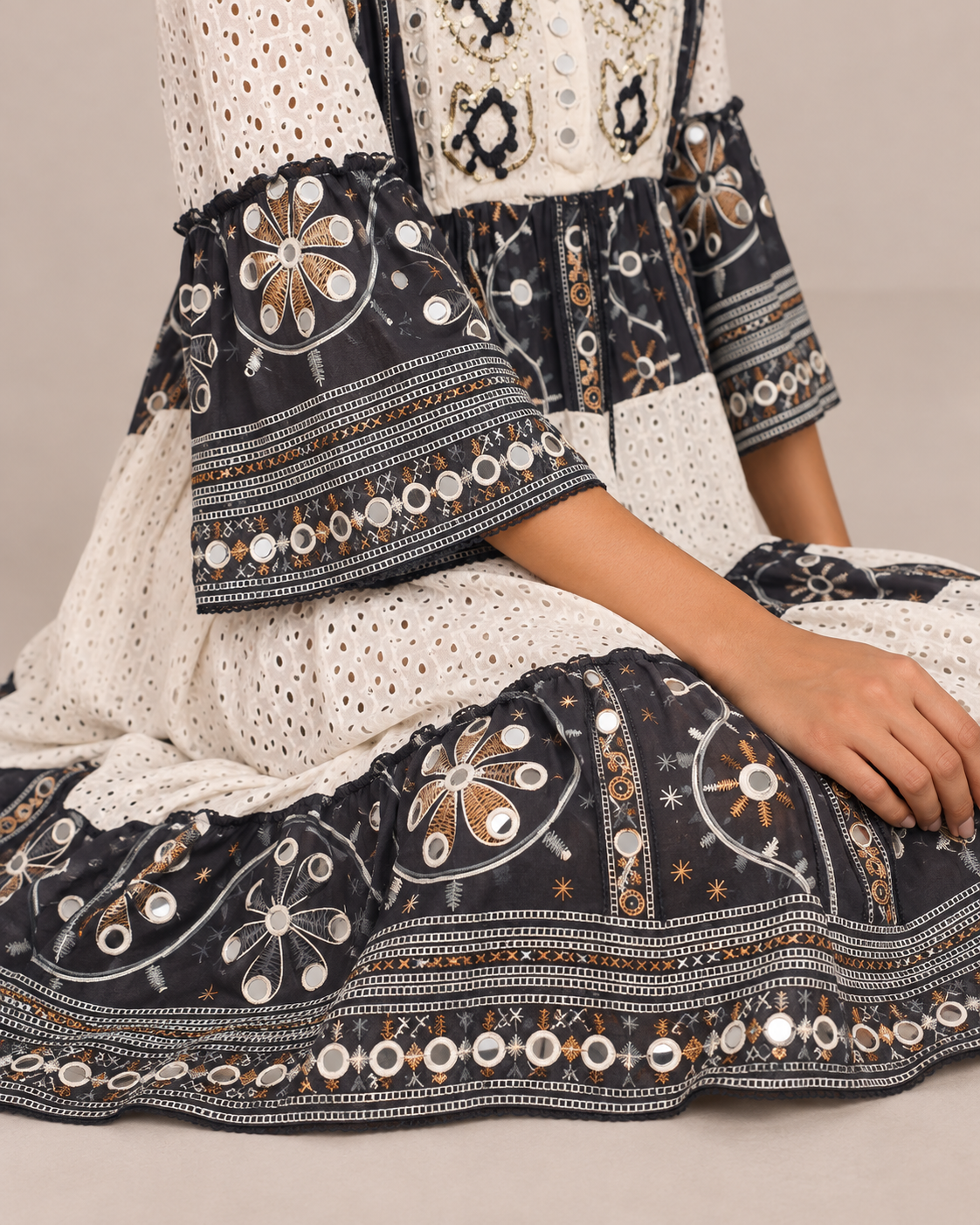 Embroidered Eyelet Mansi Long Tunic with Bell Sleeves | ibBan