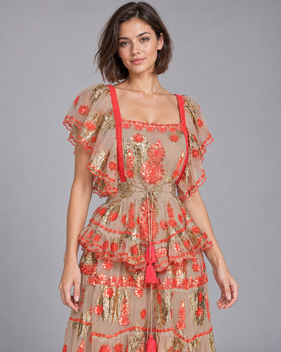 Faiza Embroidered Skirt Blouse Set with High-Low Hem | ibBan