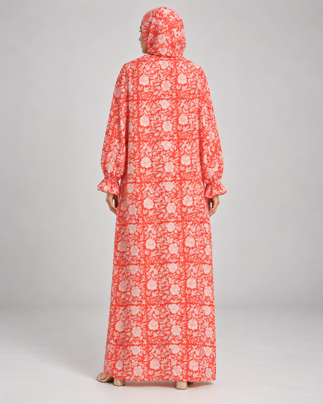 Coral Floral Hooded Kaftan – Long Sleeve Maxi Kaftan | ibBan