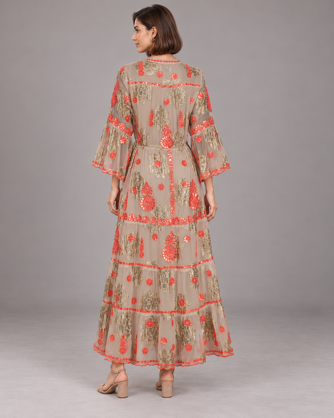 Faiza Long Tunic – Floral Embroidered Tiered Tunic | ibBan