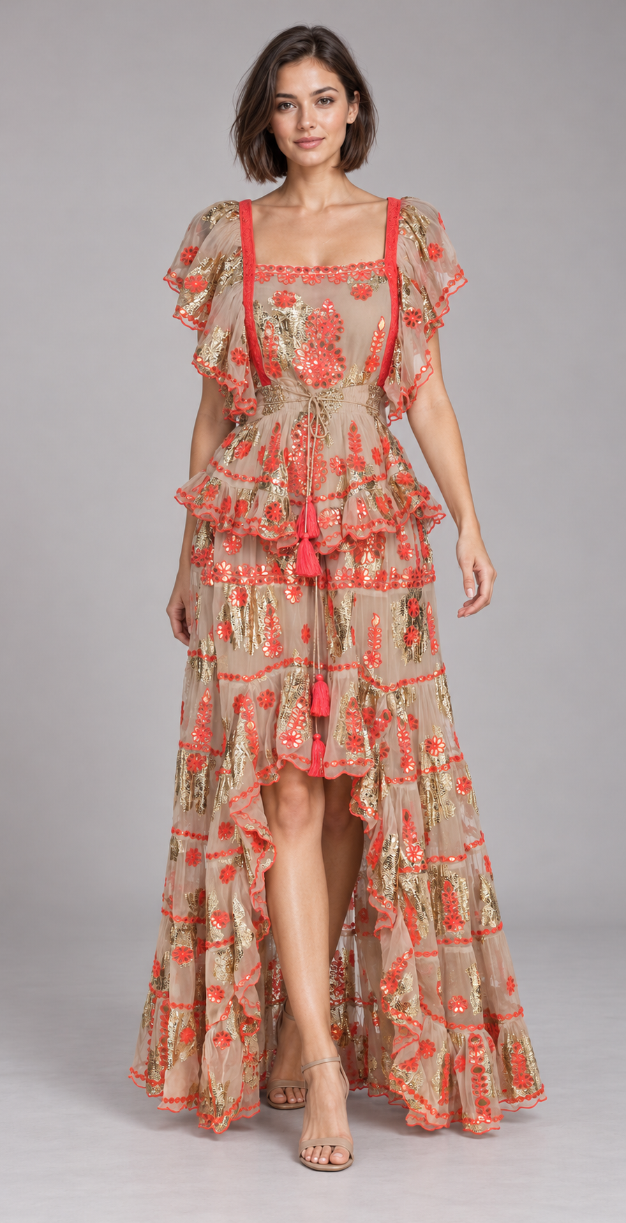 Faiza Embroidered Skirt Blouse Set with High-Low Hem | ibBan