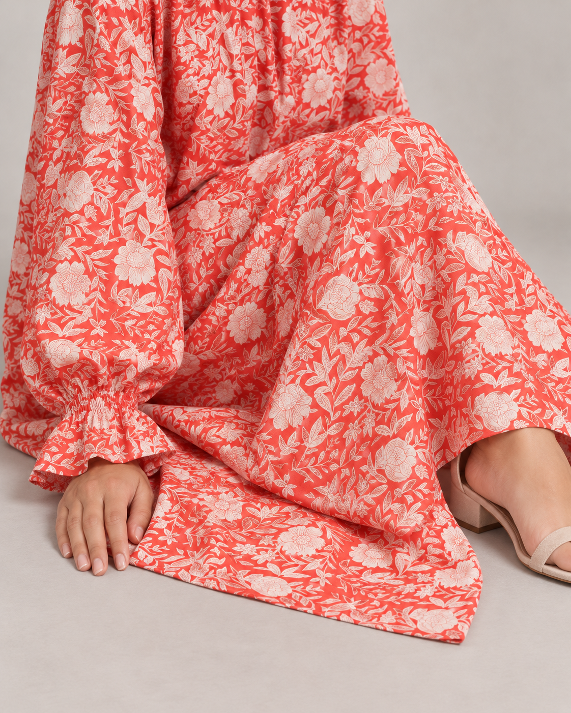 Coral Floral Hooded Kaftan – Long Sleeve Maxi Kaftan | ibBan
