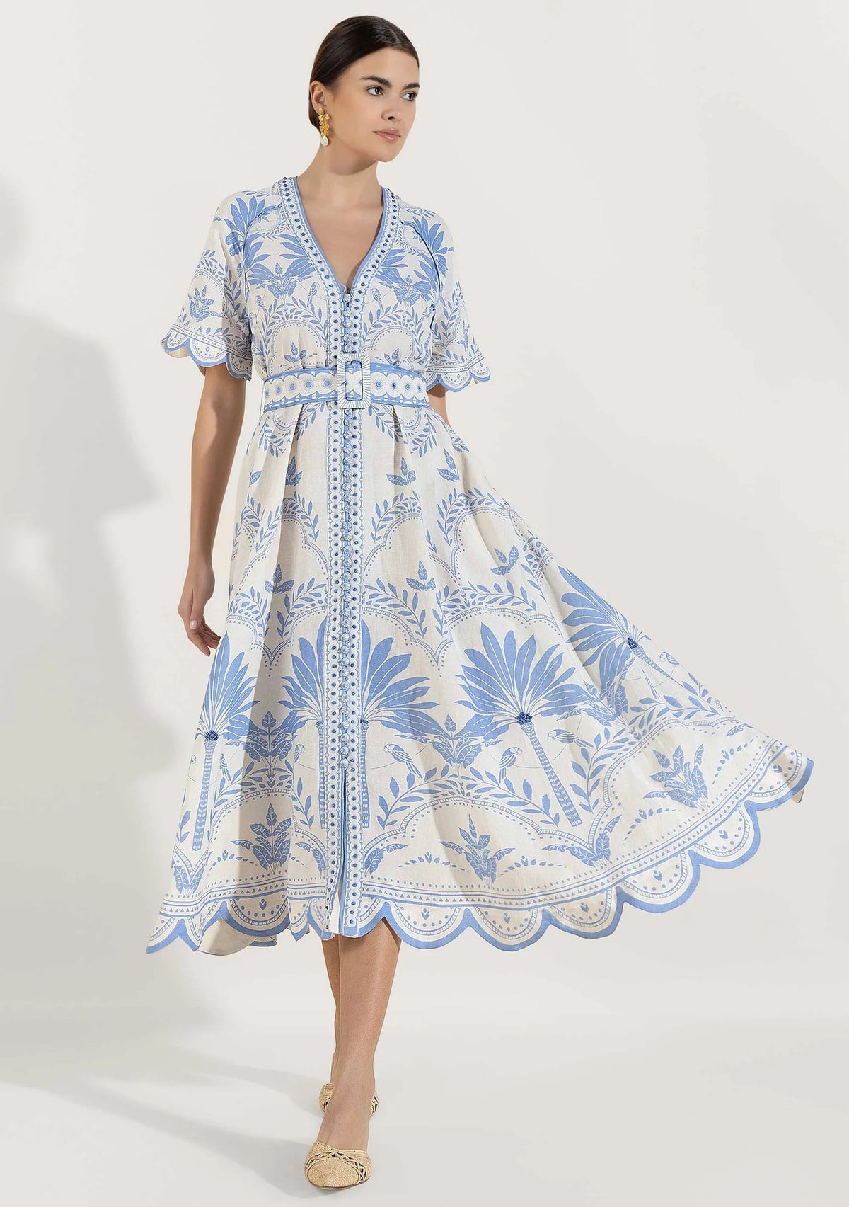 Rifat Long Tunic – Blue Botanical Belted Dress | ibBan
