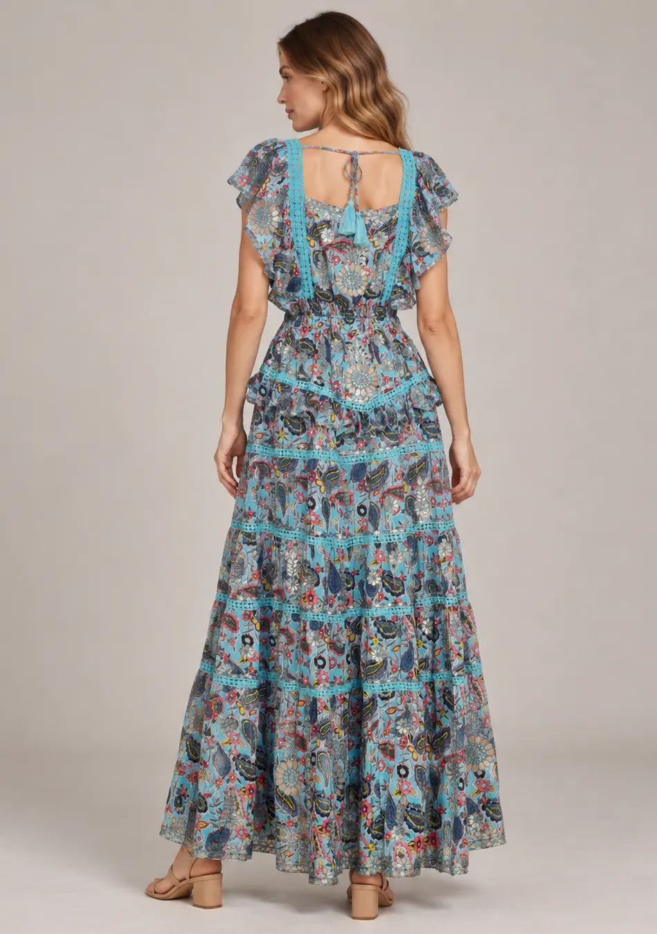 Women’s Cotton Floral Embroidered Tiered long Dress -Nafia
