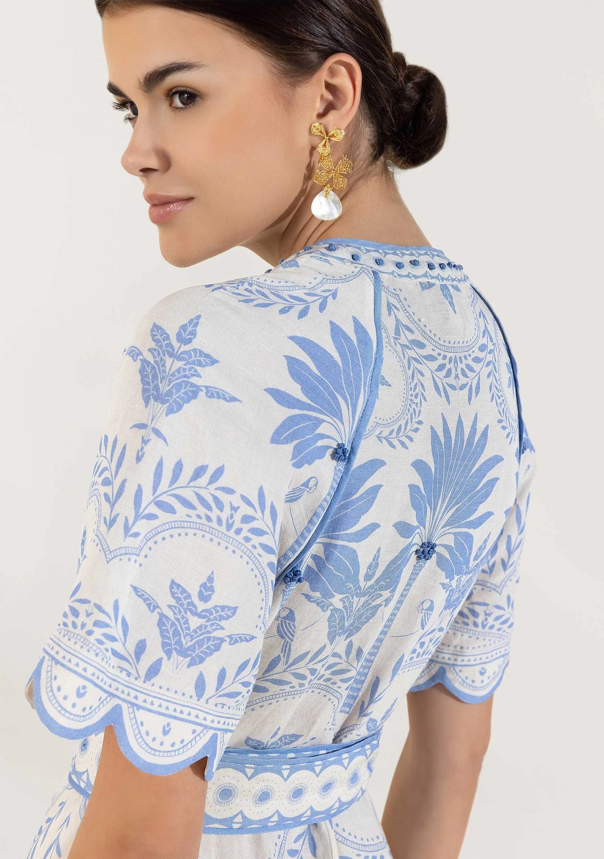 Rifat Long Dress – Beige Botanical Belted Dress | ibBan