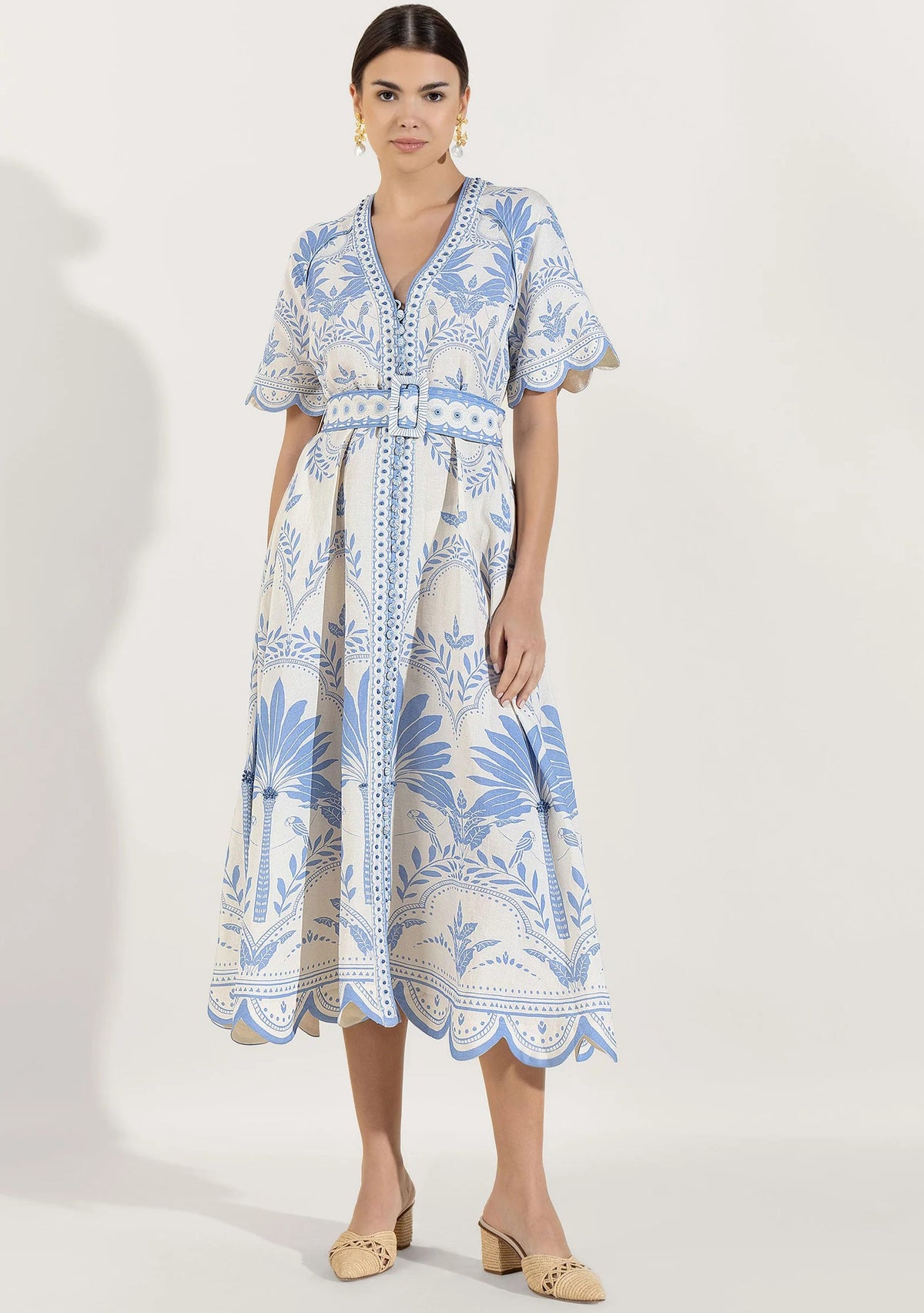 Rifat Long Tunic – Blue Botanical Belted Dress | ibBan