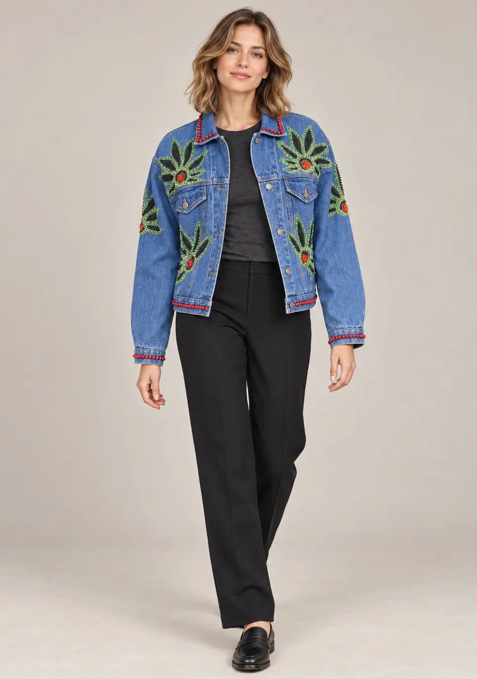 Women’s Cotton Denim Jacket with Hand-Embroidered - Lovis
