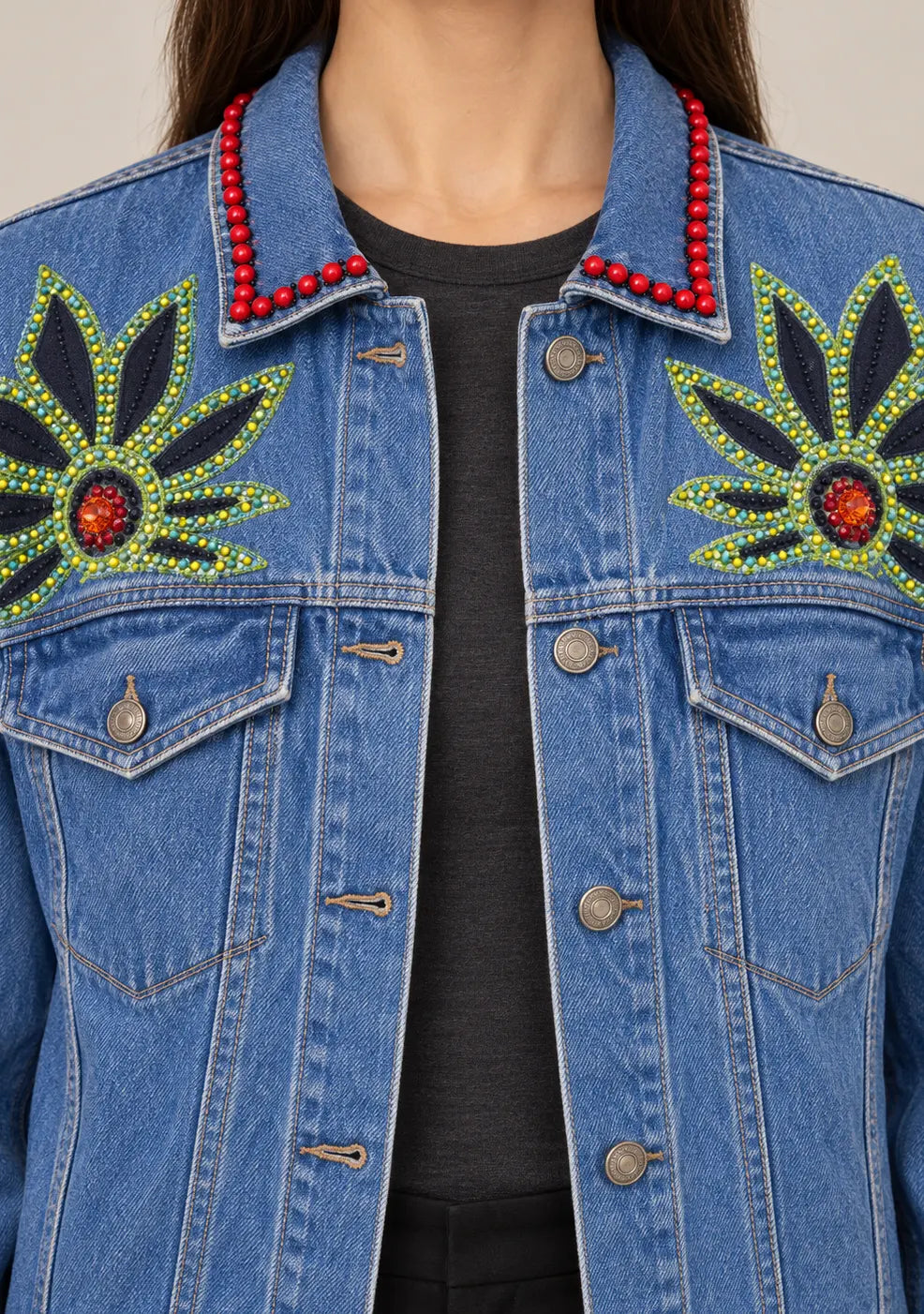 Women’s Cotton Denim Jacket with Hand-Embroidered - Lovis