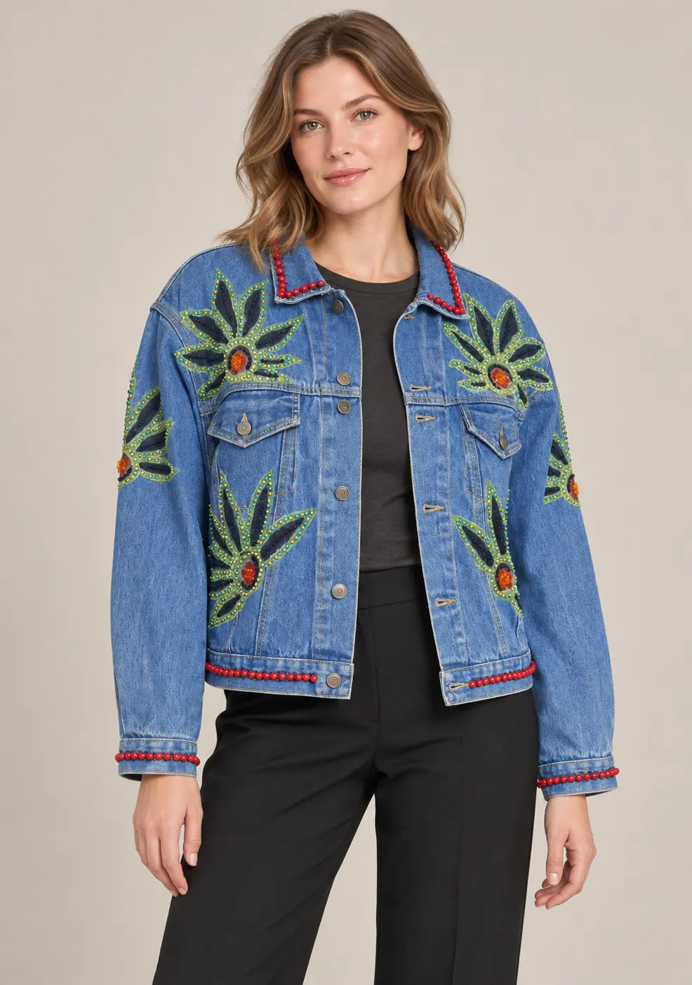 Women’s Cotton Denim Jacket with Hand-Embroidered - Lovis