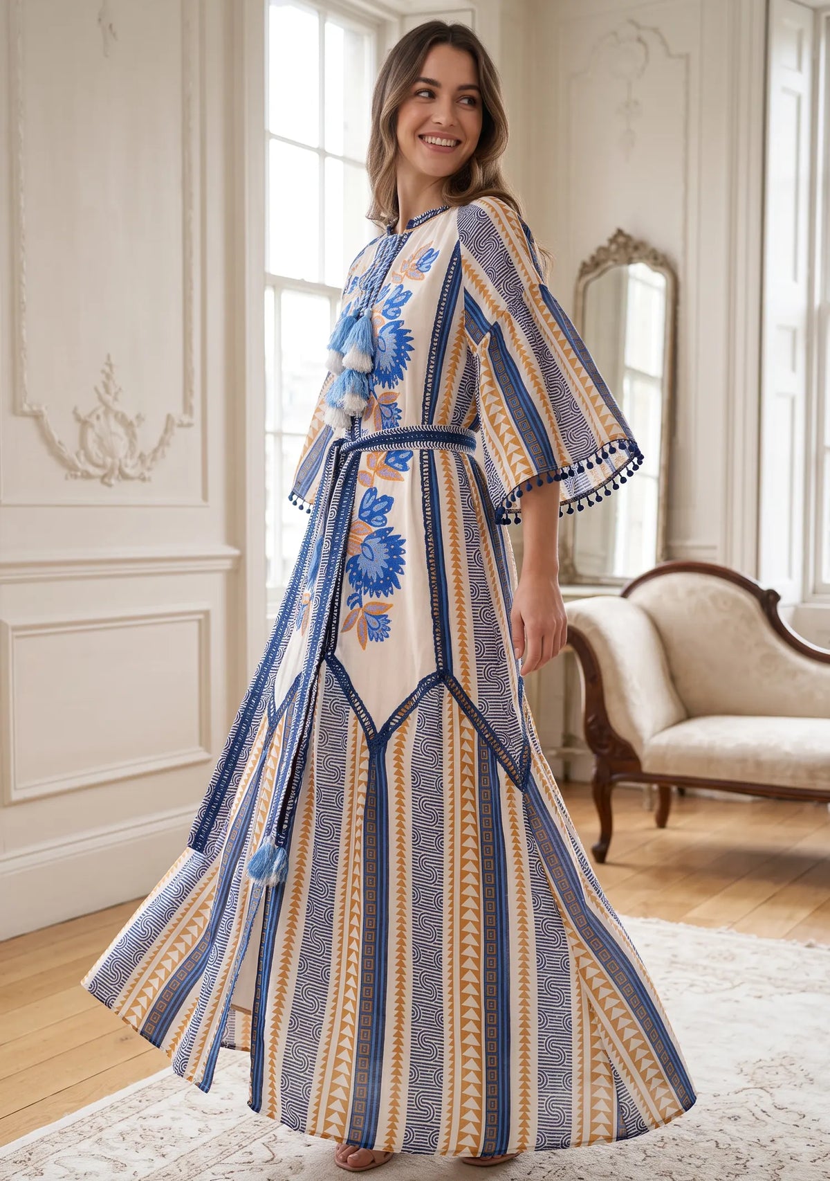 Women’s 100% Cotton Printed Long Dress - Zafira