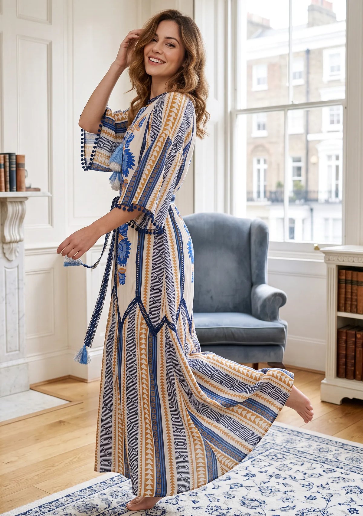 Women’s 100% Cotton Printed Long Dress - Zafira