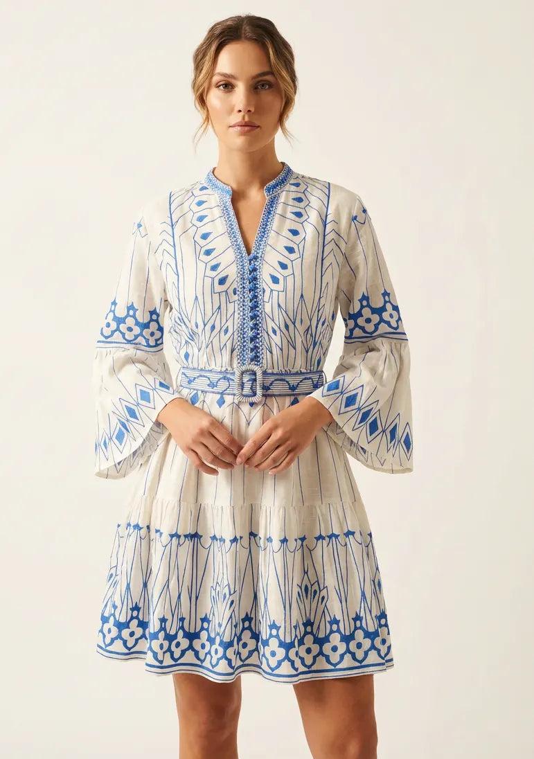Meerab Short Tunic in Ivory & Black with Bell Sleeves | ibBan
