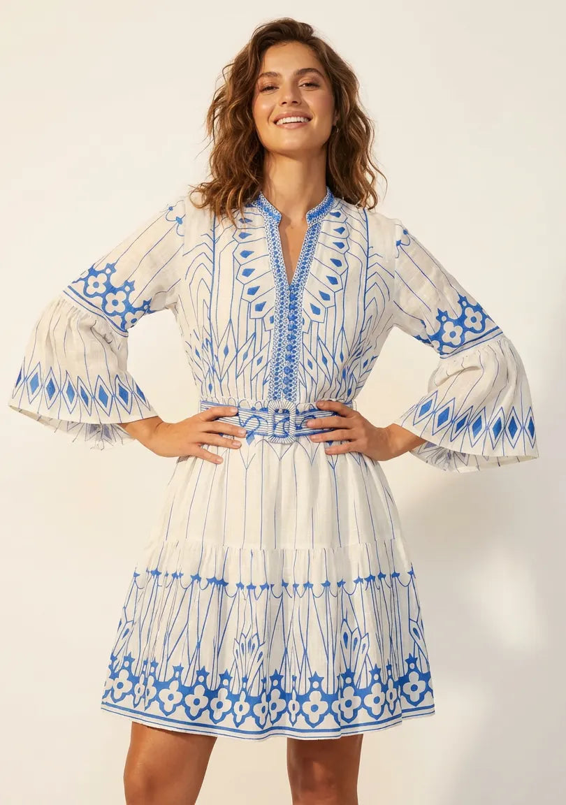 Meerab Short Tunic in Ivory & Black with Bell Sleeves | ibBan