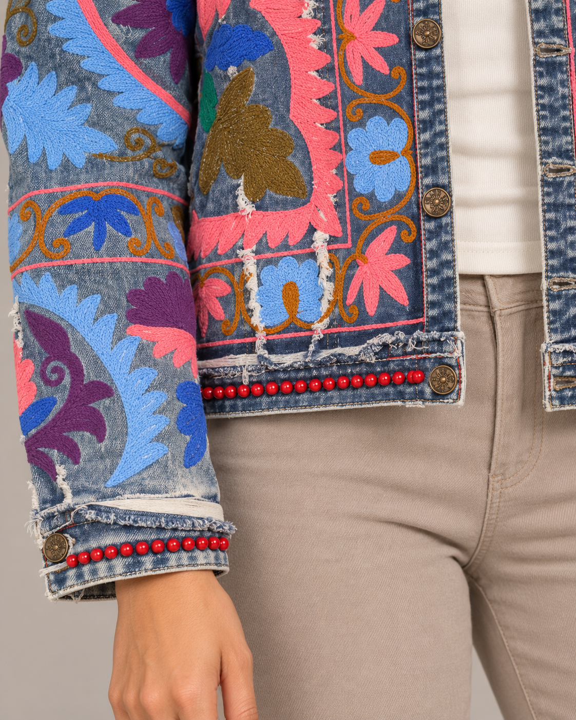Zoya Women’s Floral Embroidered Blue Denim Jacket | ibBan