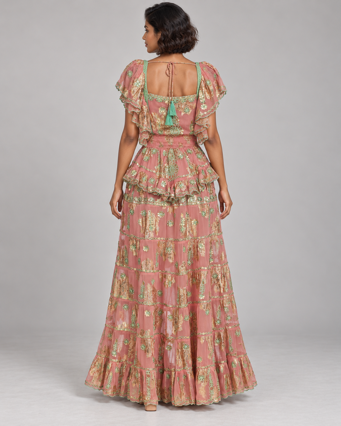 Faiza Embroidered Skirt Blouse Set with High-Low Hem | ibBan