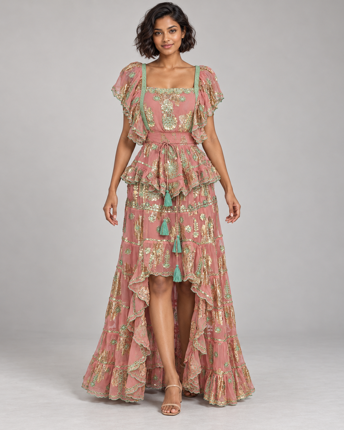Faiza Embroidered Skirt Blouse Set with High-Low Hem | ibBan